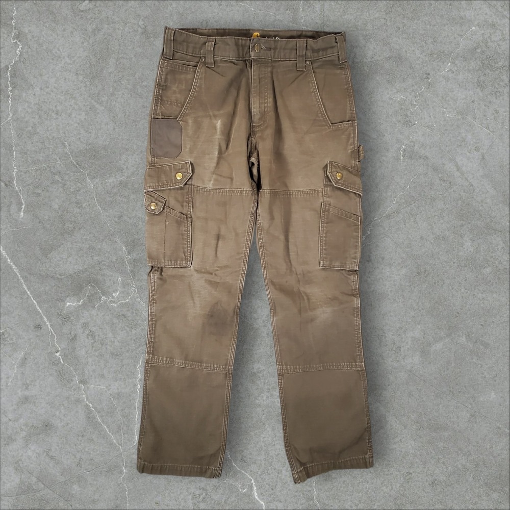 Carhartt Cargo Pants Mens 33x32 Brown Relaxed Fit Ripstop Double Knee B342-DFE